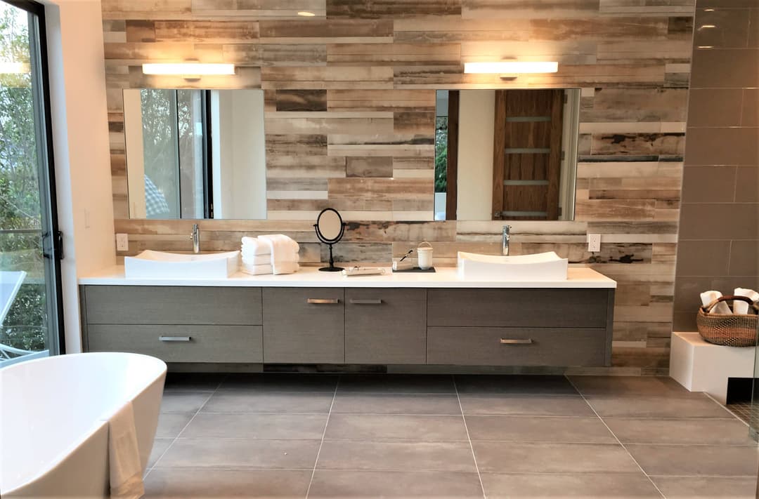 Bathroom remodel with custom vanity and tile details