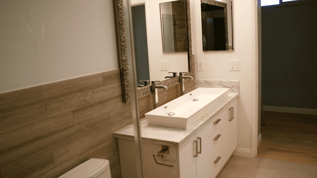 Bathroom remodel with custom vanity and tile details