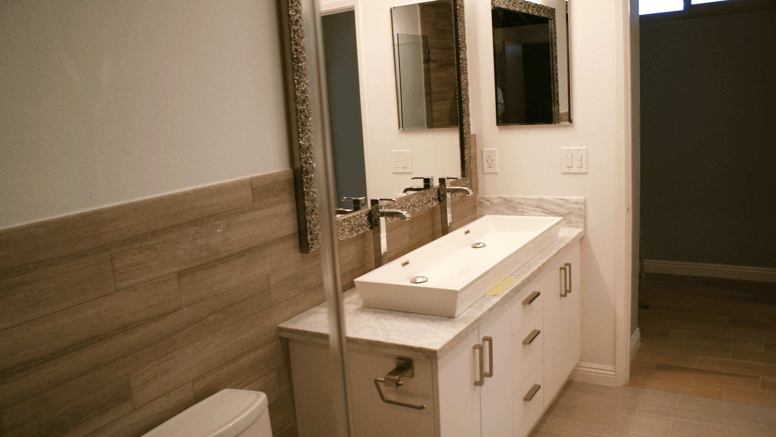 Bathroom remodel with custom vanity and tile details